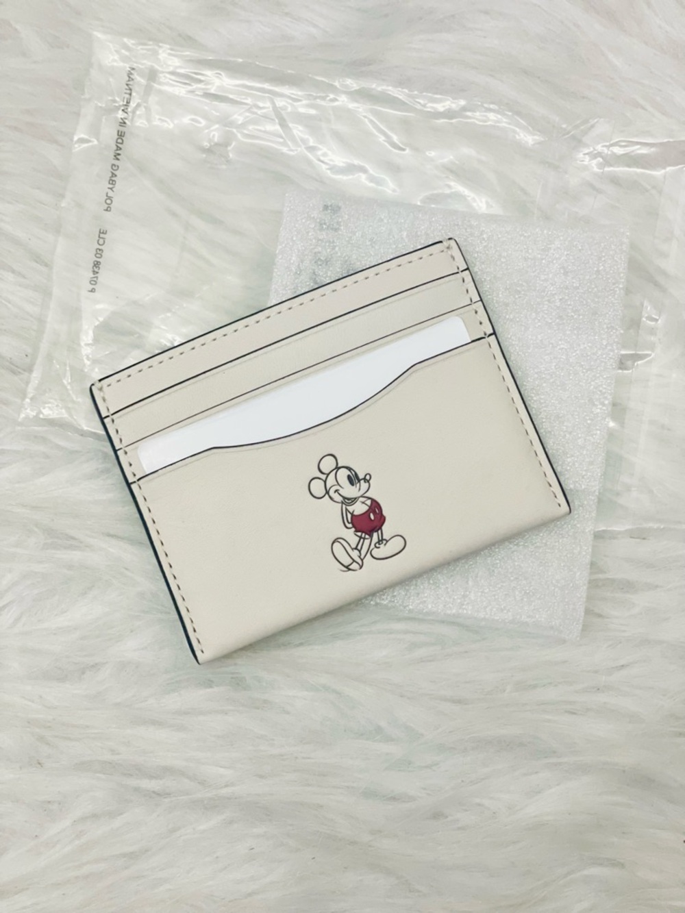 COACH X DISNEY Mickey Mouse Credit Card Case holder Leather C6128 chalk NWT